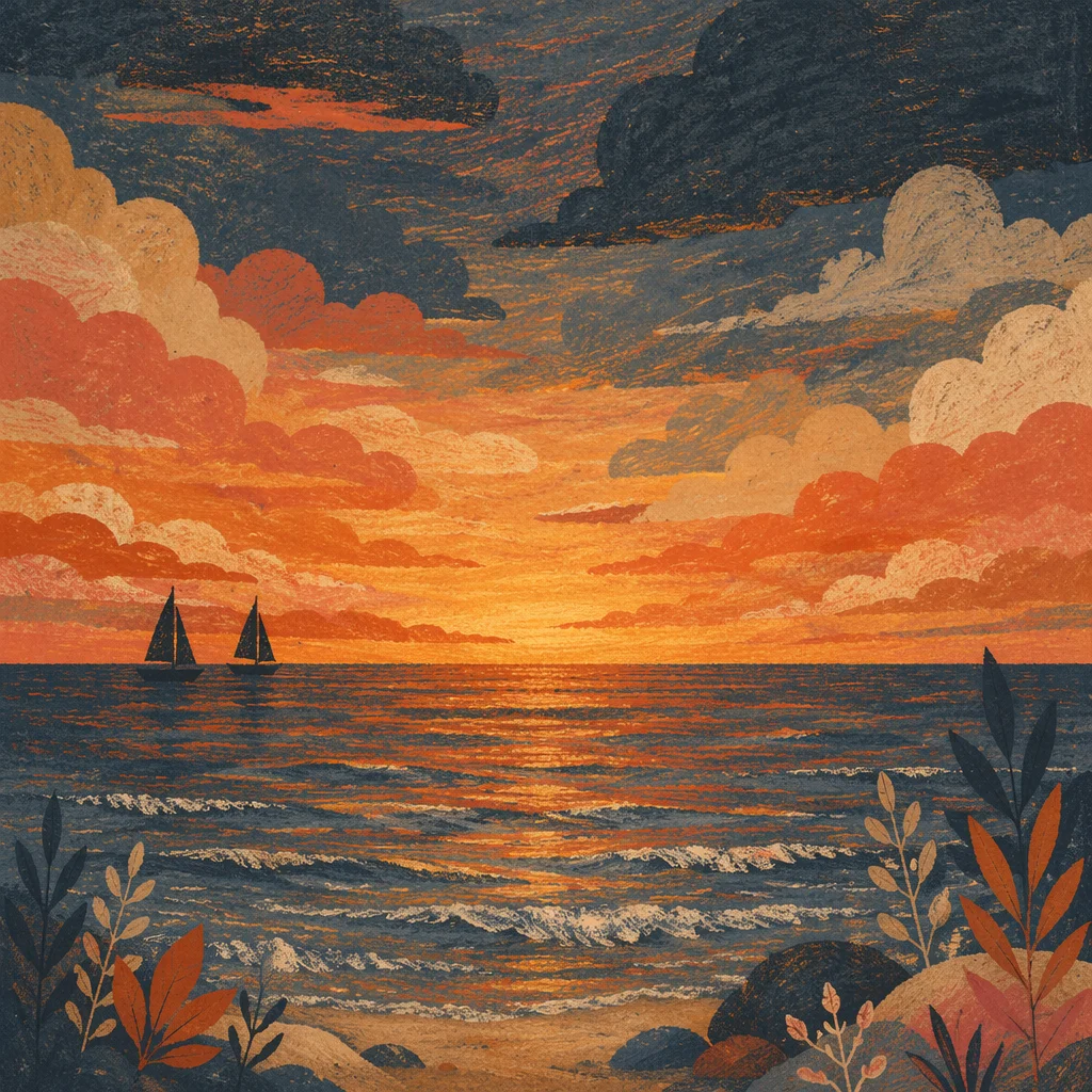 Peaceful Sailboats on Ocean Sunset Horizon