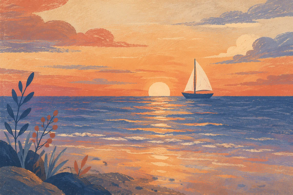 Peaceful Sailboat Ocean Sunset Horizon