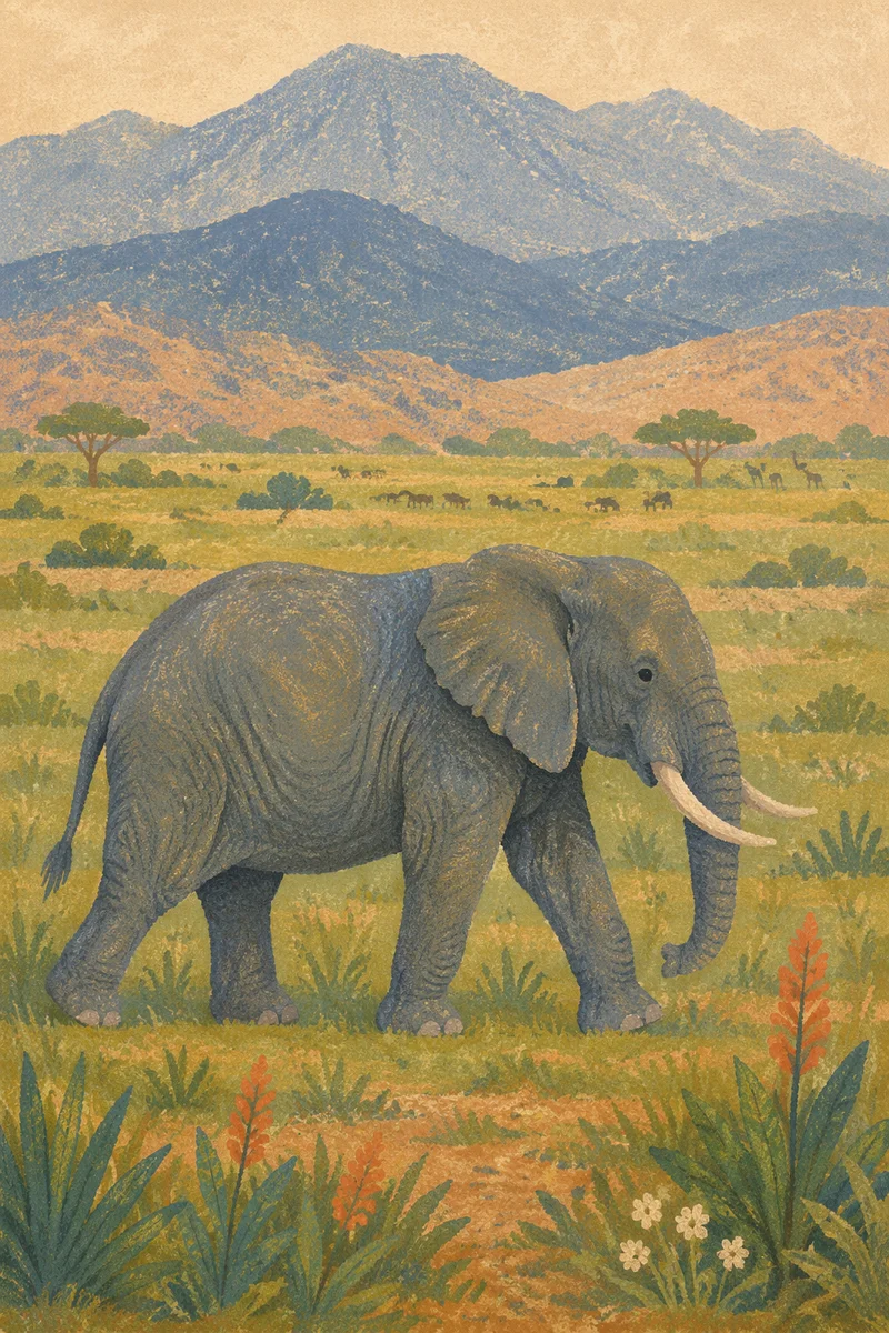 Elephant Crossing a Lush African Savanna