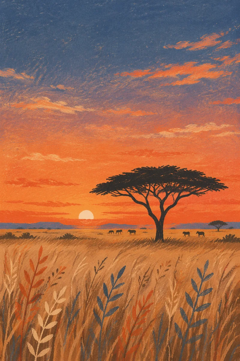African Savanna Sunset with Acacia Silhouette