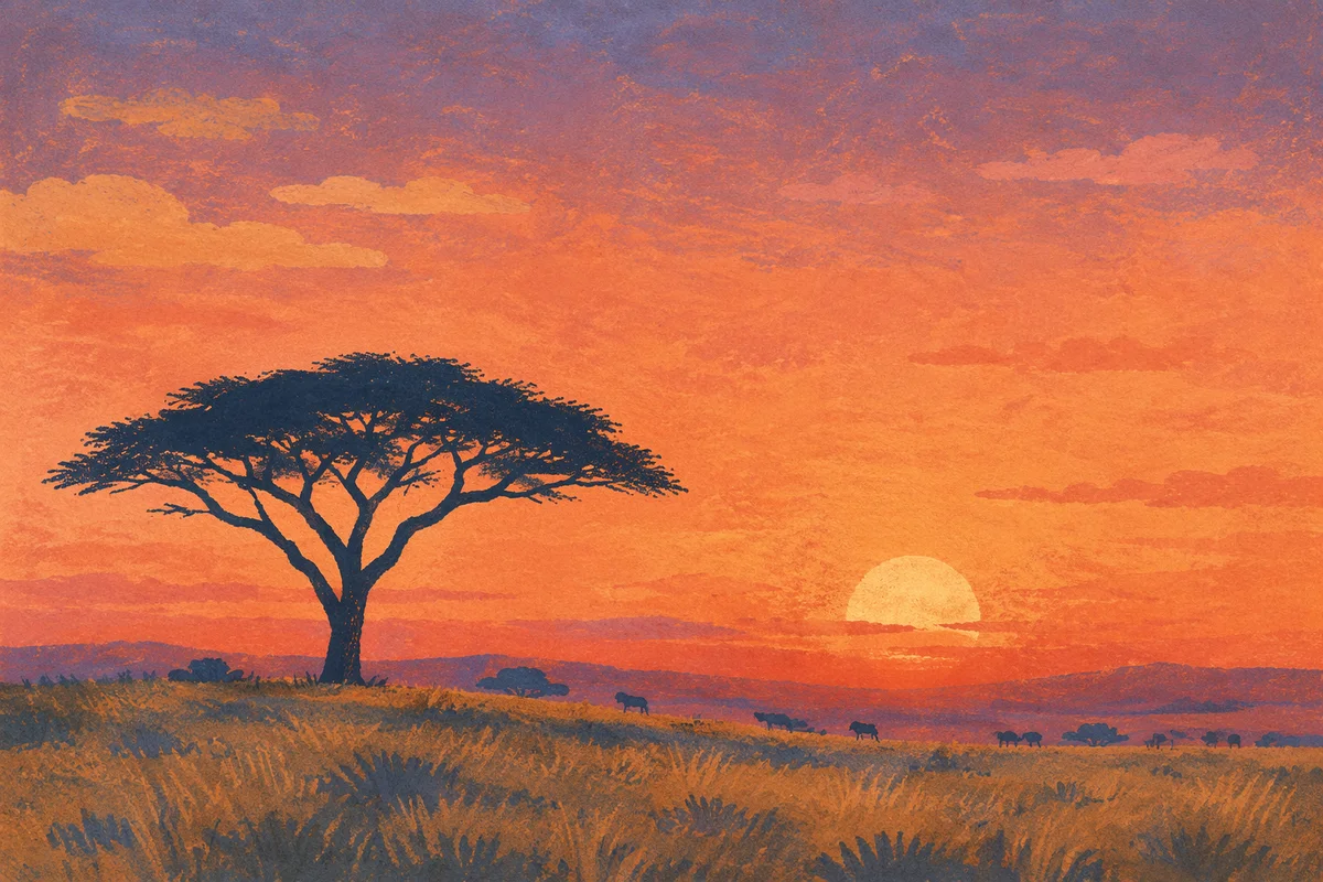African Savanna Sunset with Acacia Silhouette