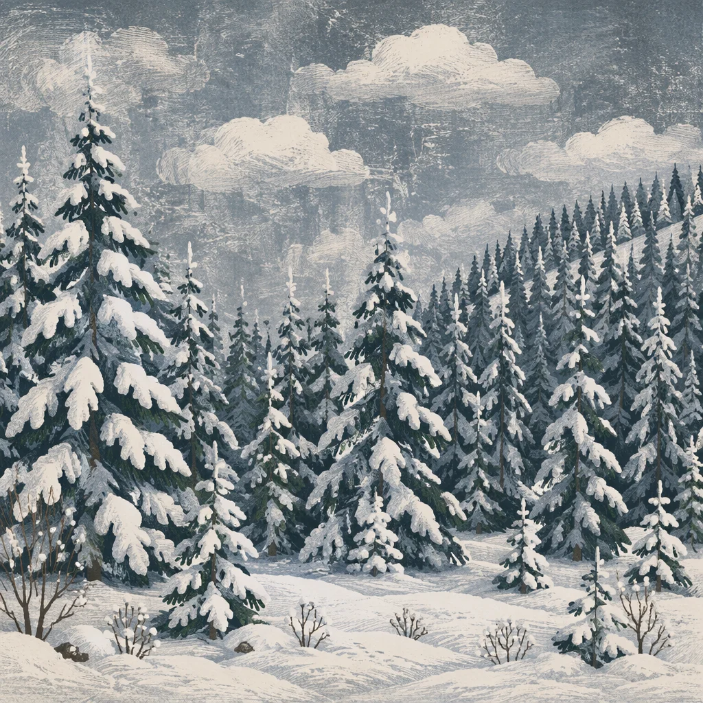 Snow Covered Pine Forest Winter Wonderland