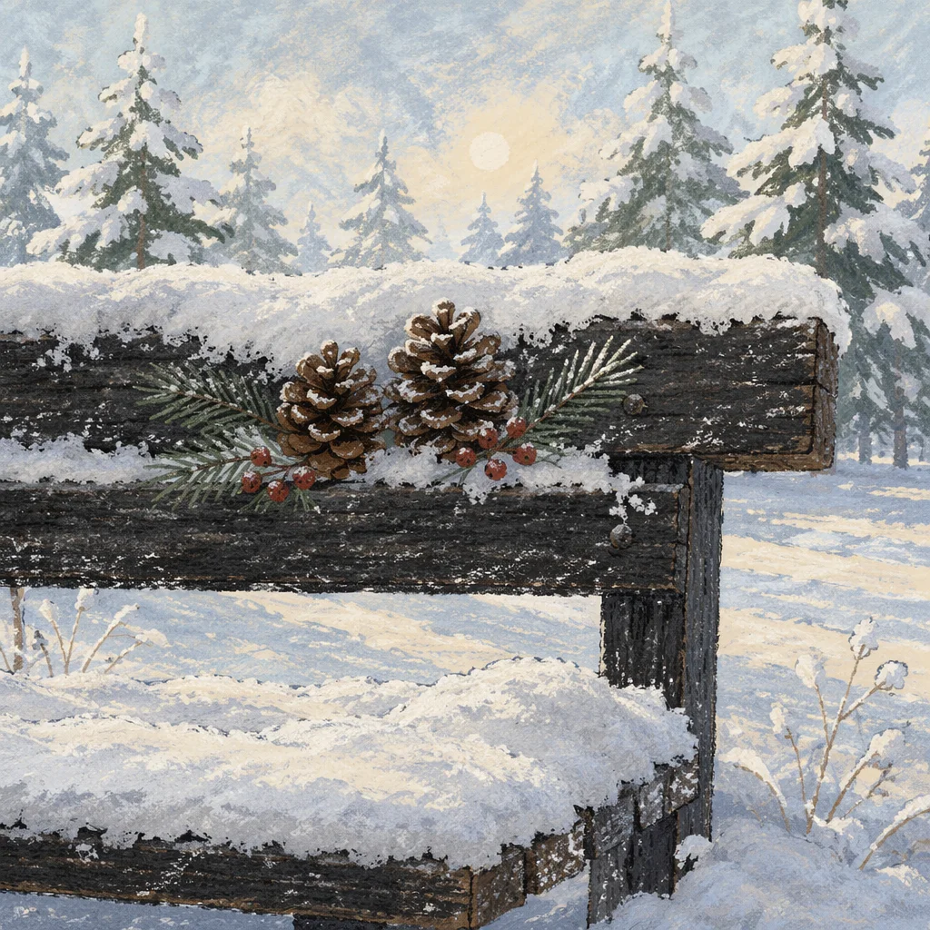 Snowy Pine Bench in Winter Wonderland
