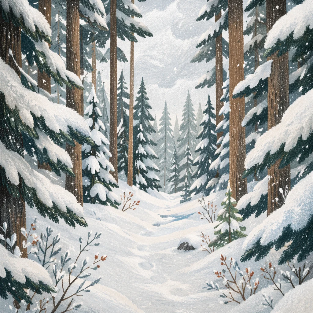 Snow Covered Pine Forest Winter Wonderland