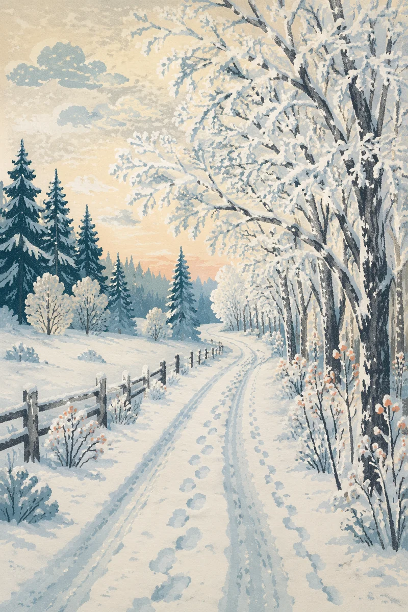 Snowy Pine Path Winter Wonderland