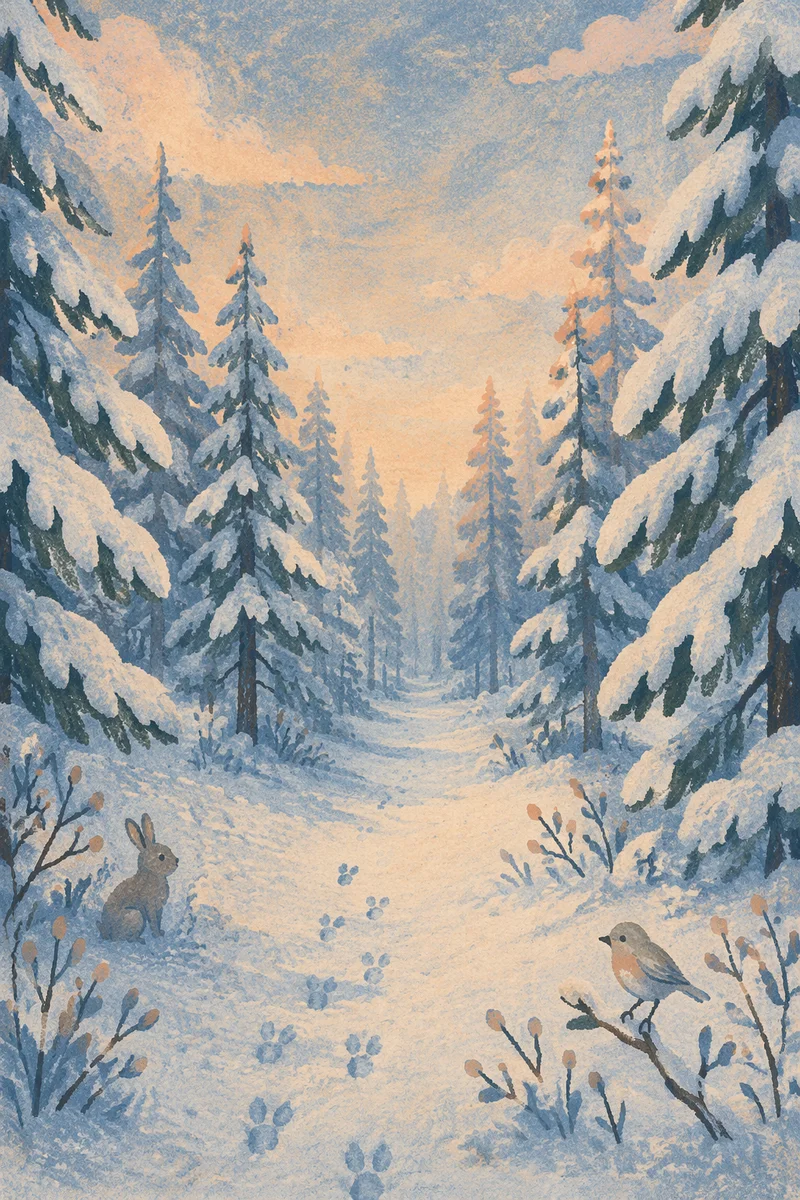 Snow Covered Pine Forest Winter Path