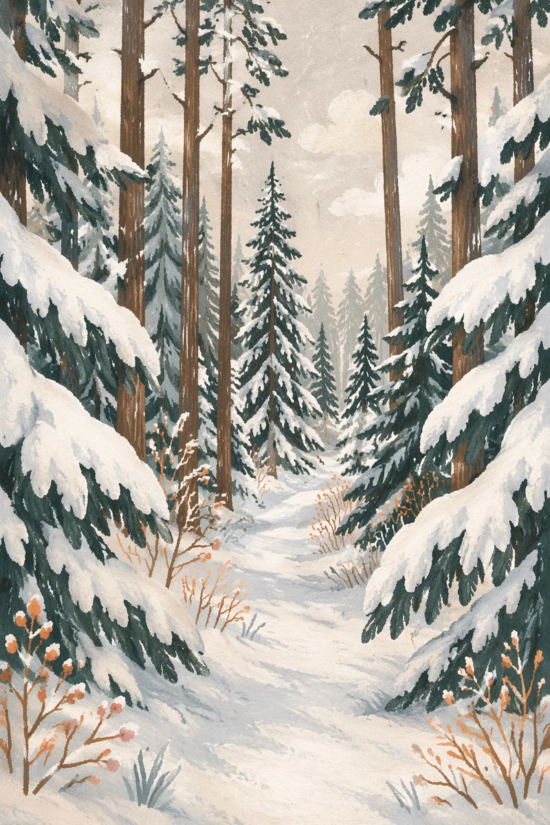 Snow Covered Pine Trees Winter Wonderland