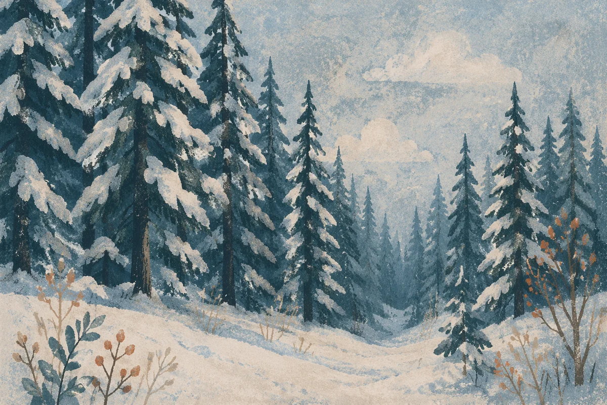 Snow Covered Pine Forest Winter Wonderland
