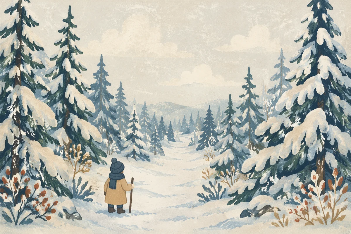 Snow Covered Pine Forest Winter Path