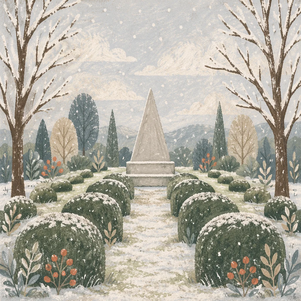 Peaceful Snowfall Garden with Winter Trees