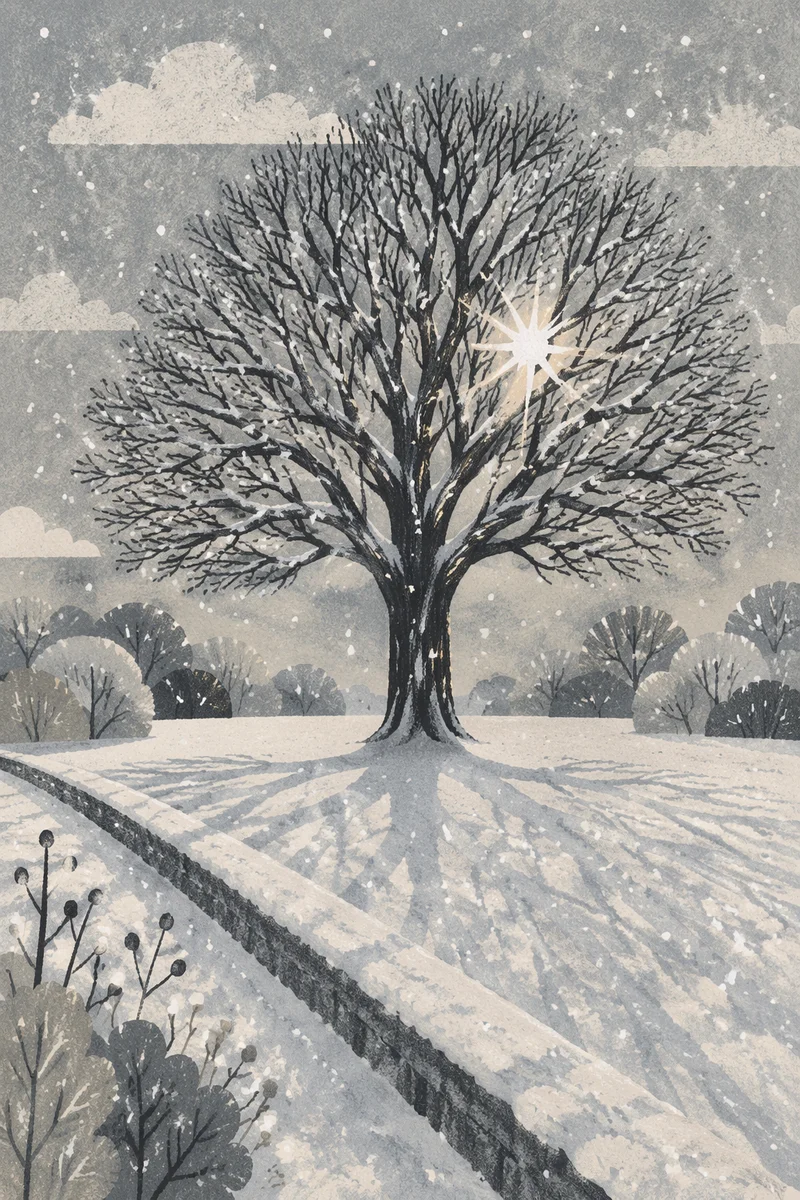 Peaceful Snowfall Over Winter Tree
