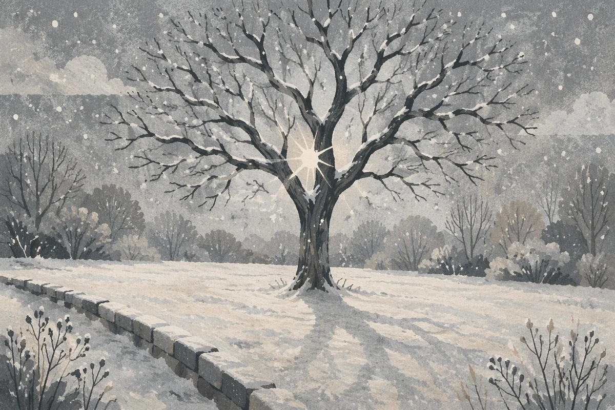 Peaceful Snowfall Over Winter Tree