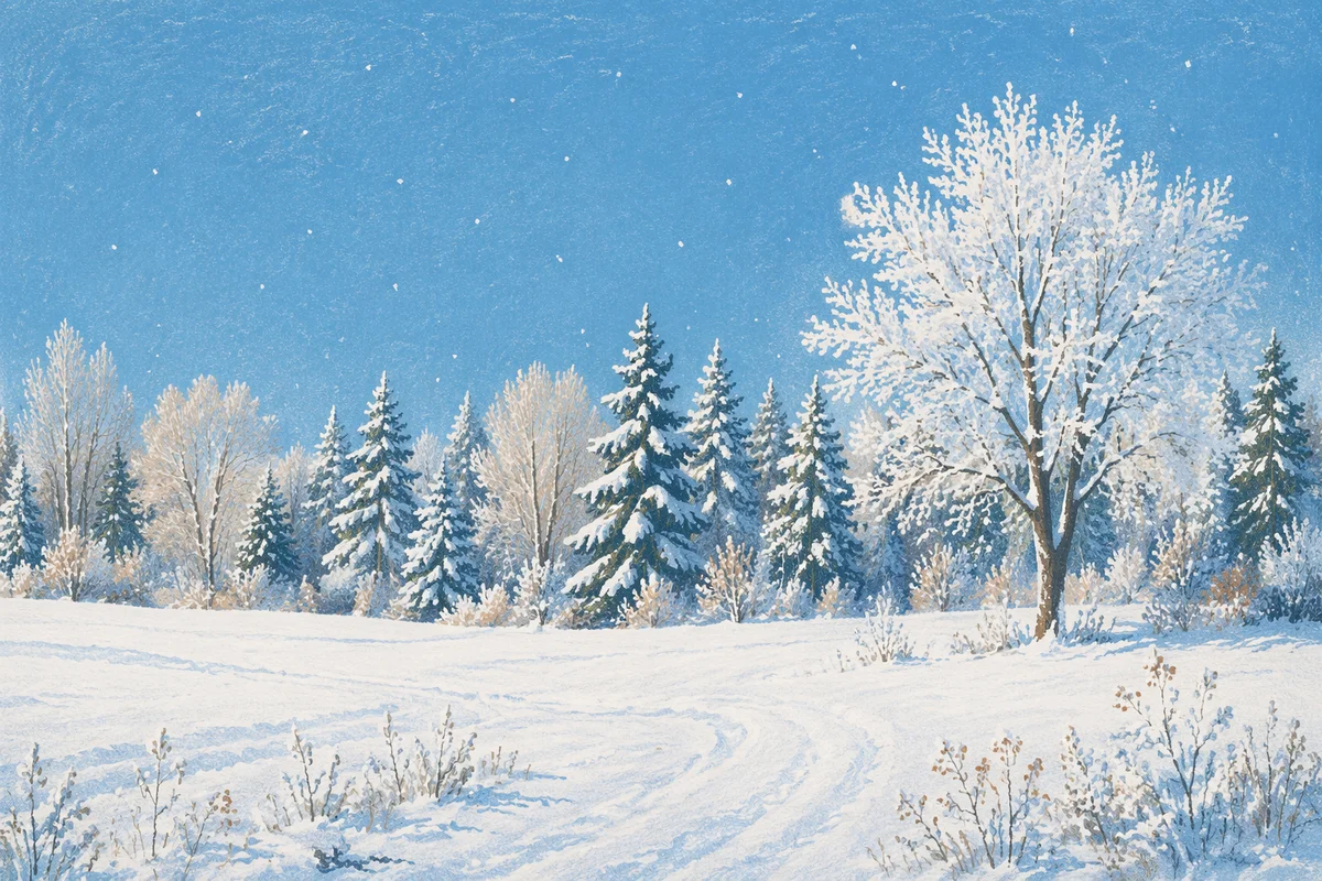 Peaceful Snowfall Over Winter Woodland Meadow