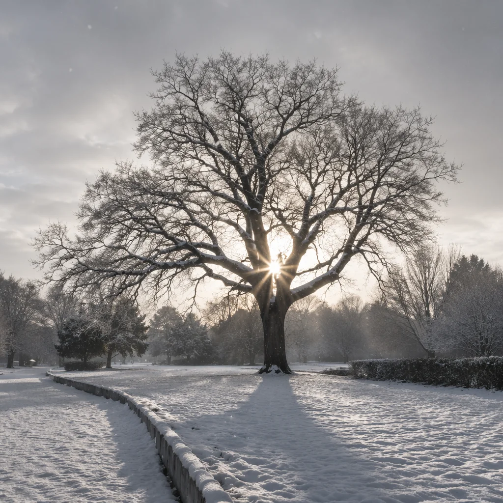 Peaceful Snowfall Over Solitary Winter Tree