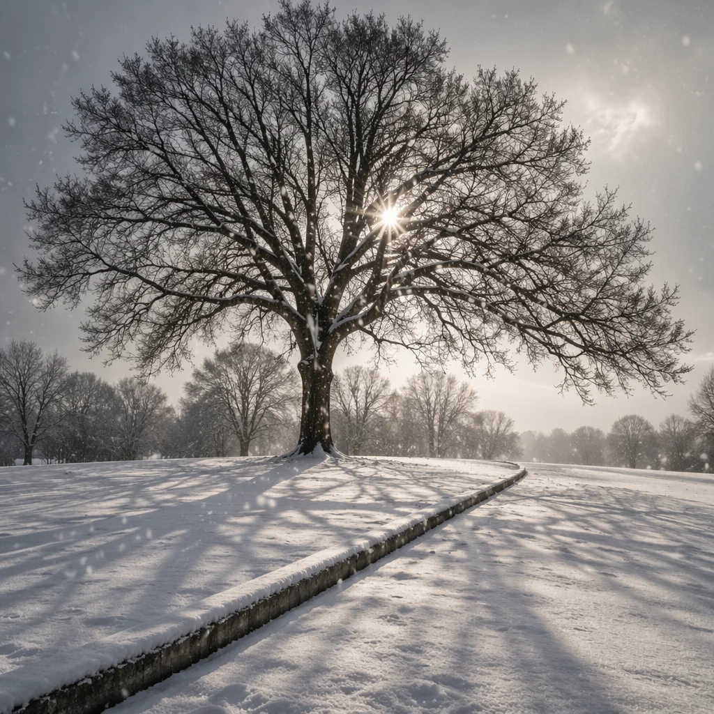 Peaceful Snowfall Over Winter Park Tree