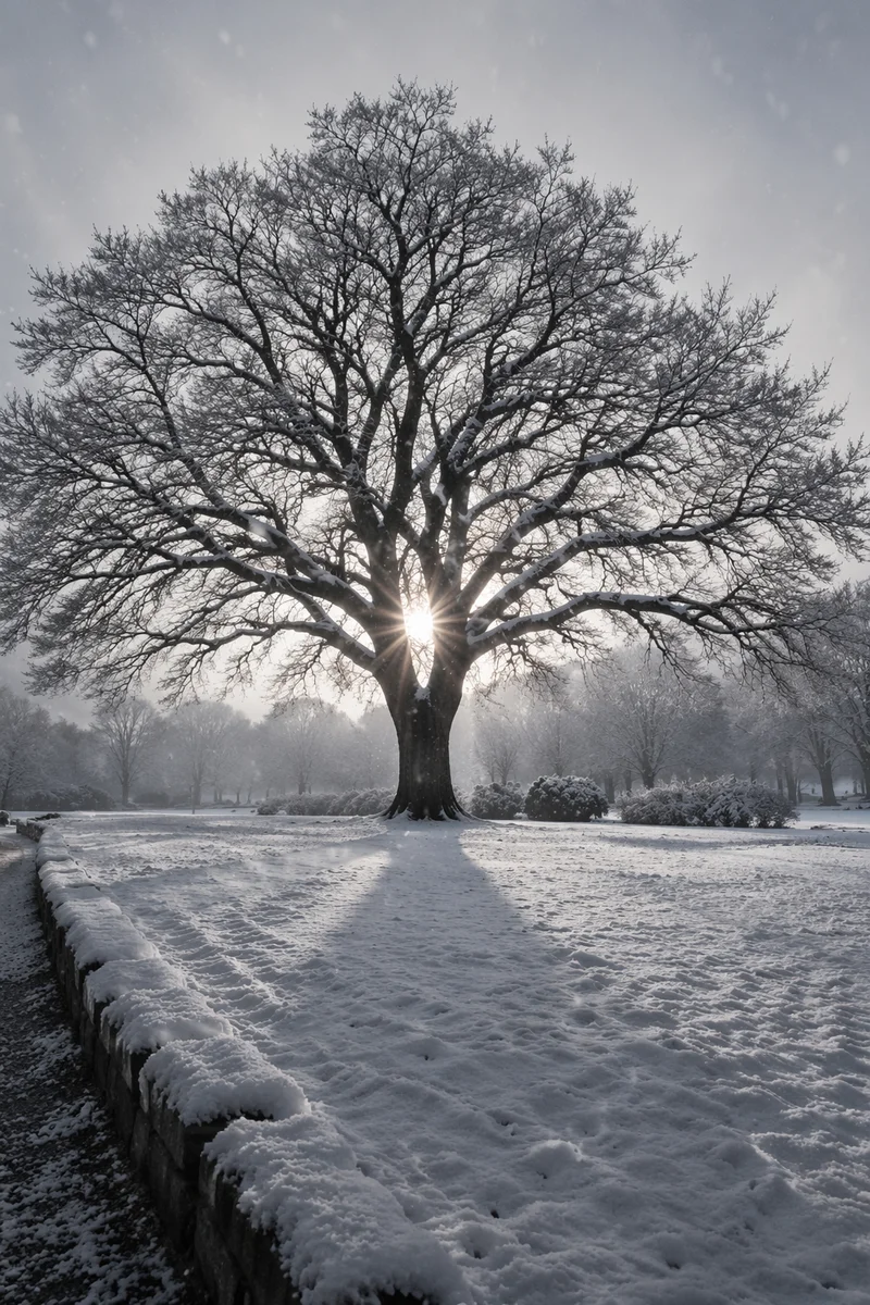 Peaceful Snowfall Over Winter Park Tree