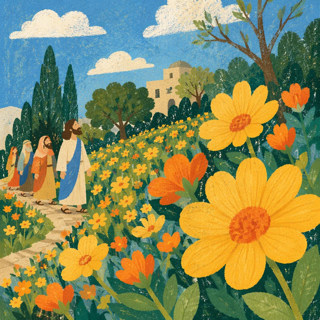 Sunny Spring Garden with Blooming Daffodils