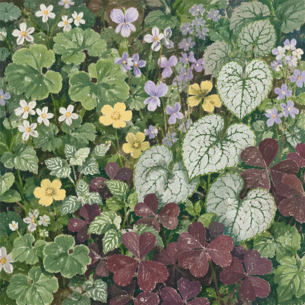 Spring Garden Wildflowers After Rain