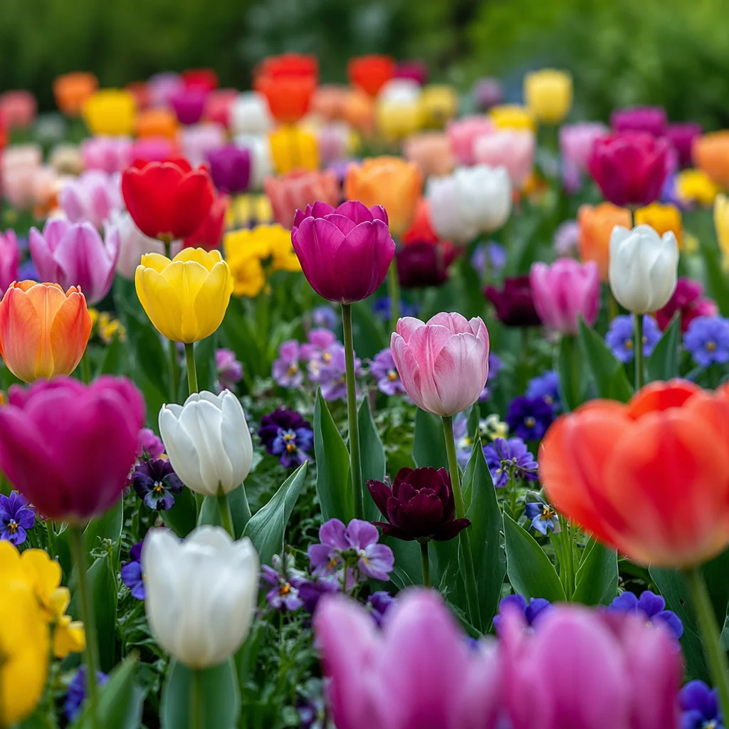 Vibrant Spring Garden with Blooming Flowers