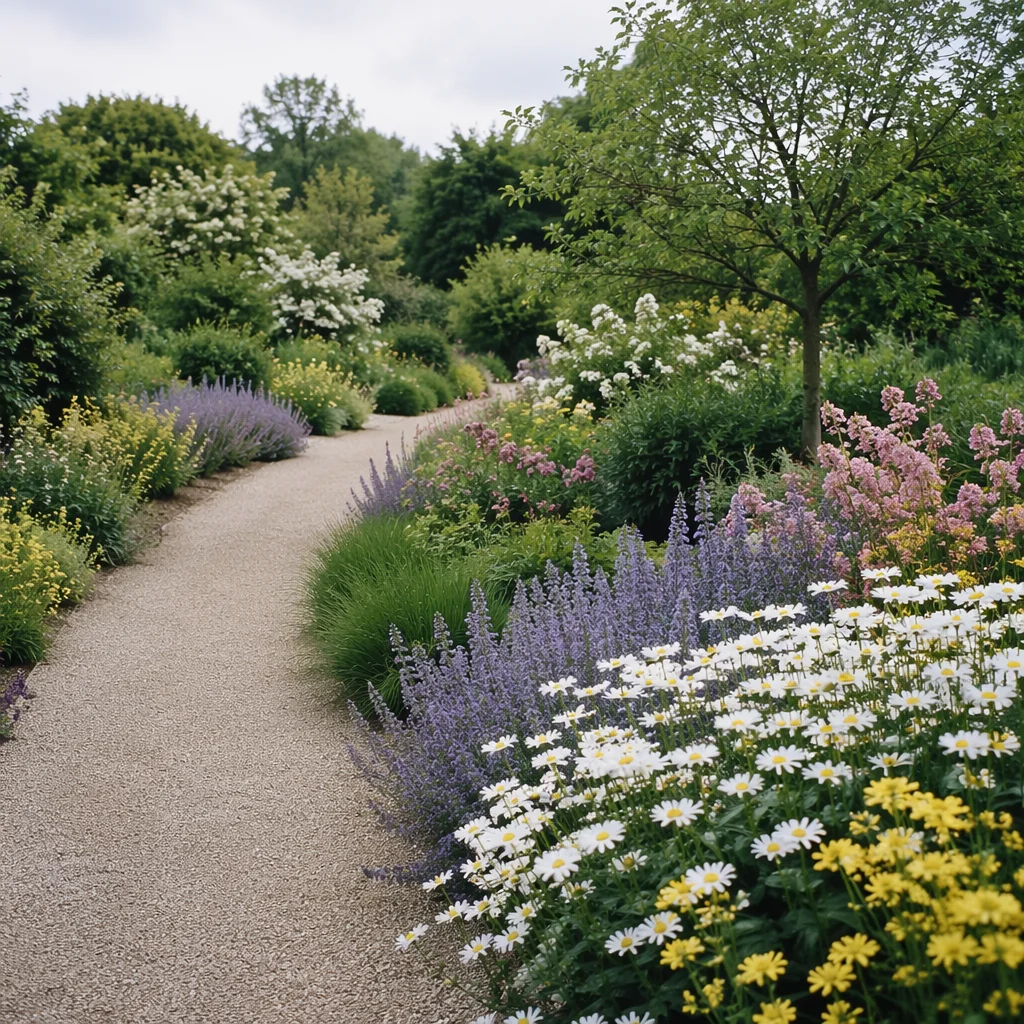 Blooming Spring Garden Path in Soft Light