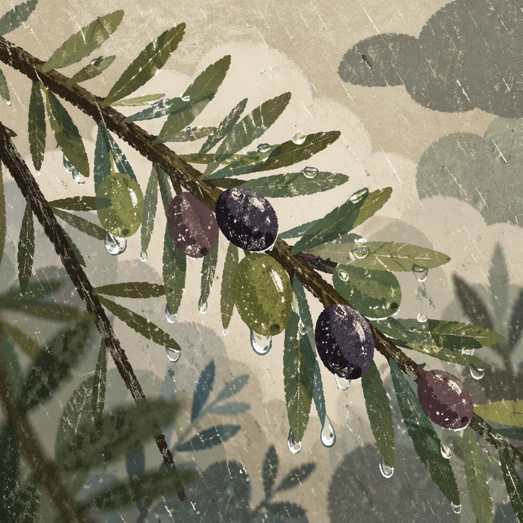 Spring Raindrops on Evergreen Leaves
