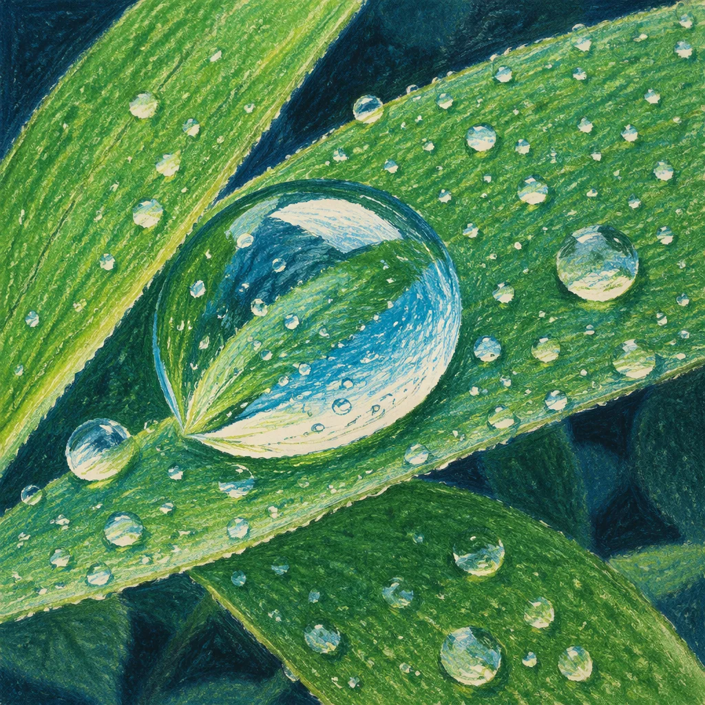 Spring Rain Droplet on Fresh Green Leaves