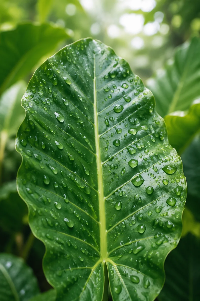 Spring Raindrops on Fresh Green Leaf