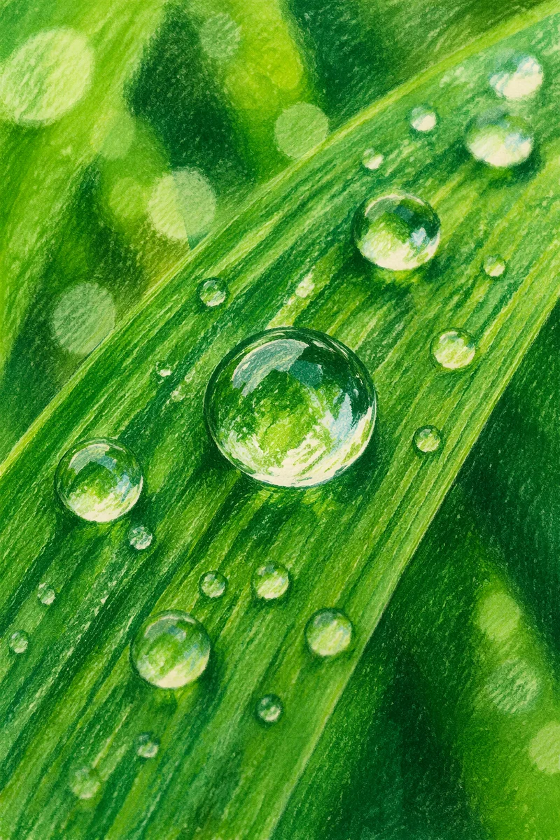 Spring Rain Droplets on Vibrant Green Leaf