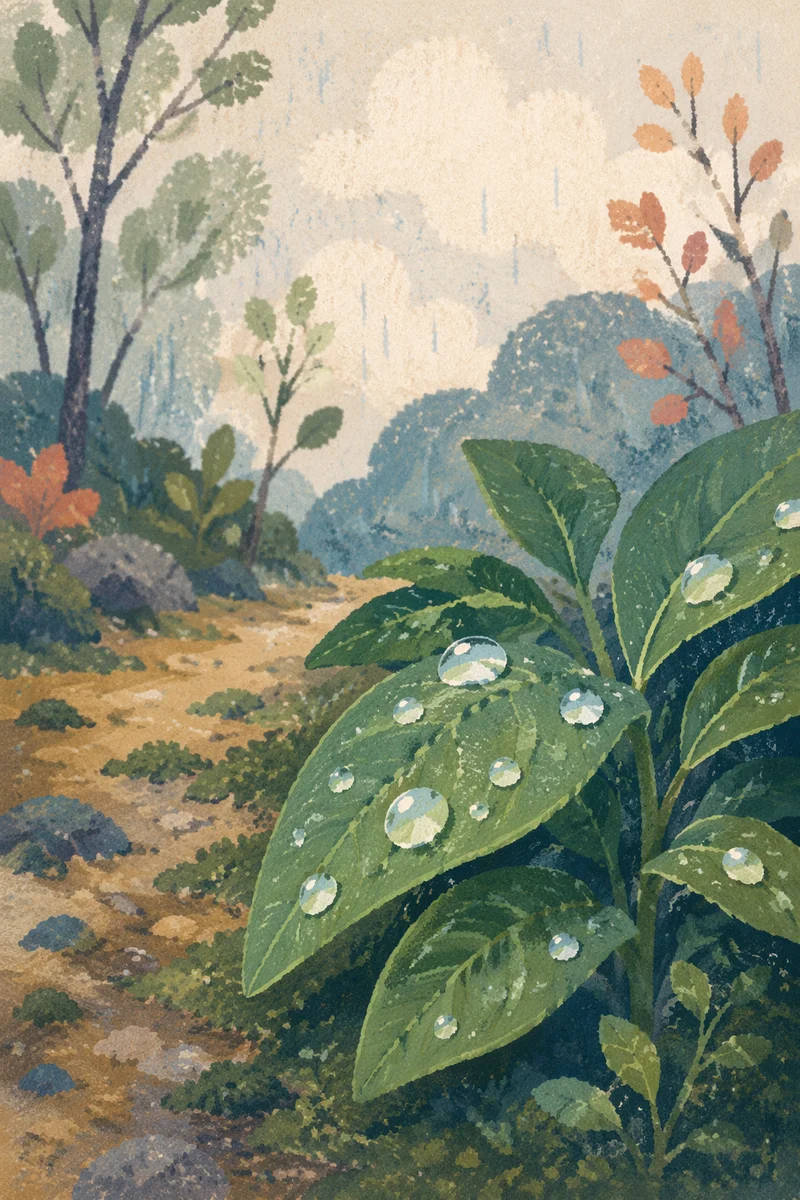 Spring Raindrops on Fresh Green Leaves