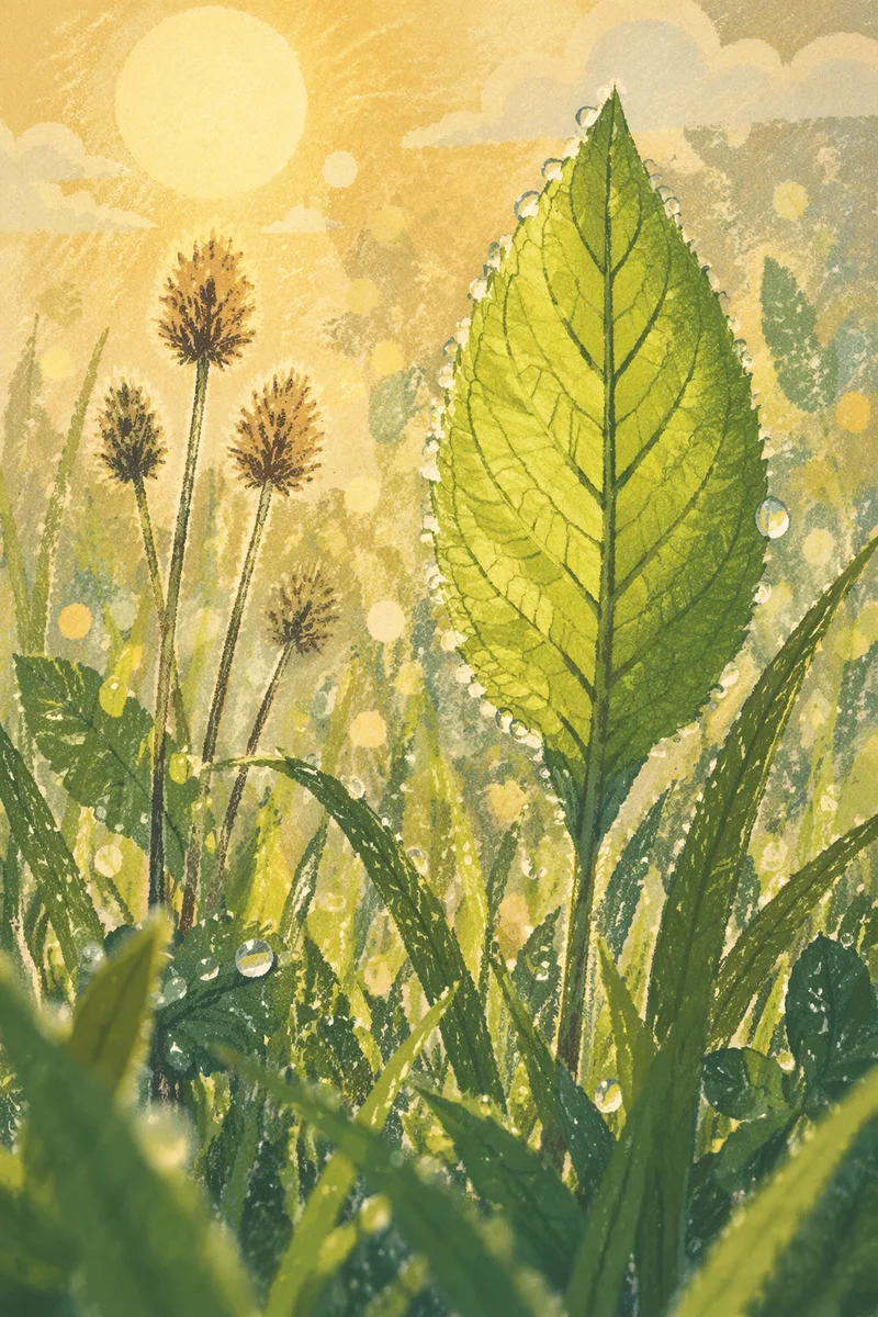 Dewy Spring Leaves in Morning Light