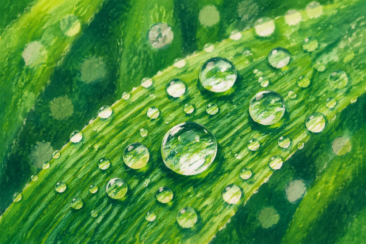 Spring Raindrops on Vibrant Green Leaf