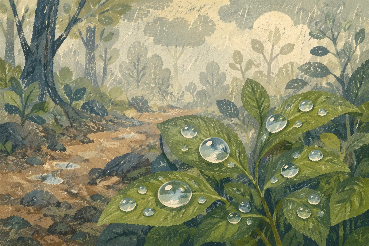Spring Raindrops on Fresh Woodland Leaves