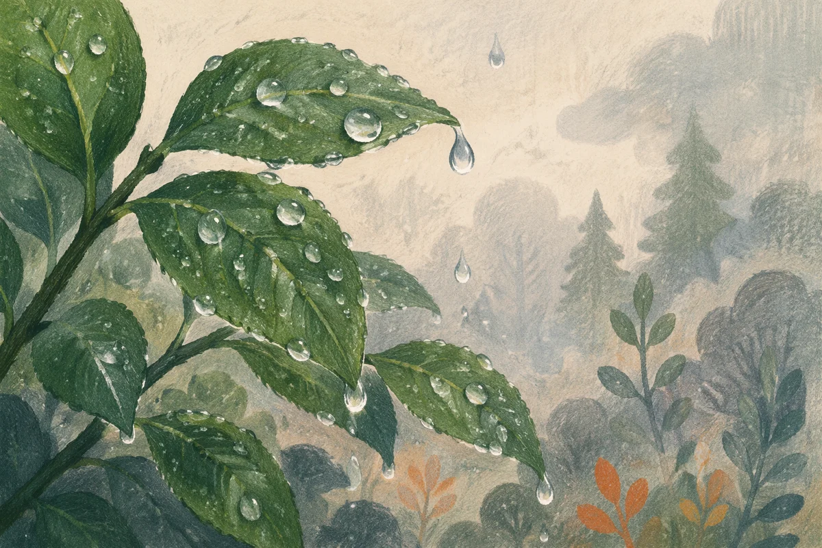 Spring Raindrops on Fresh Woodland Leaves