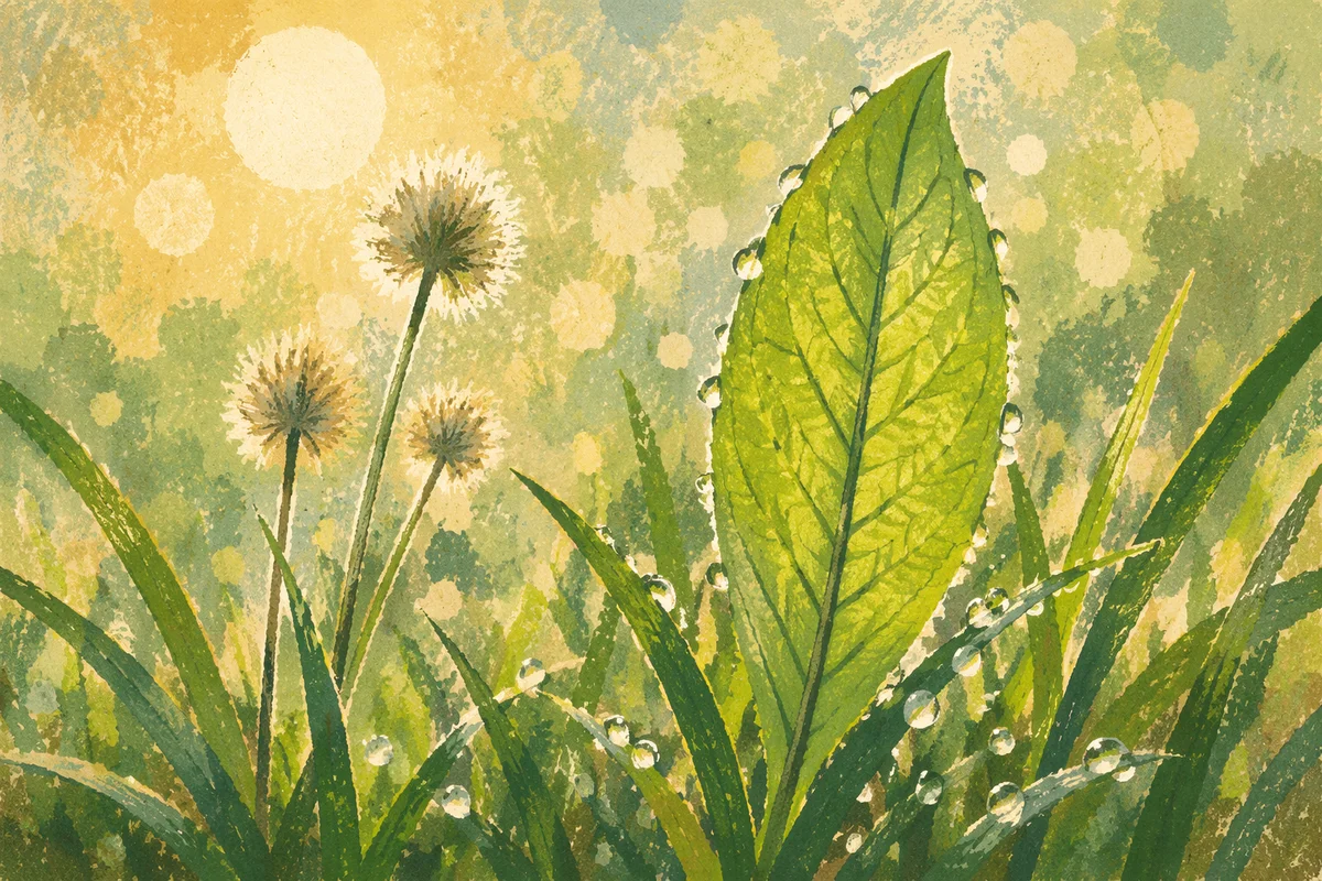 Dewy Spring Leaves in Morning Light