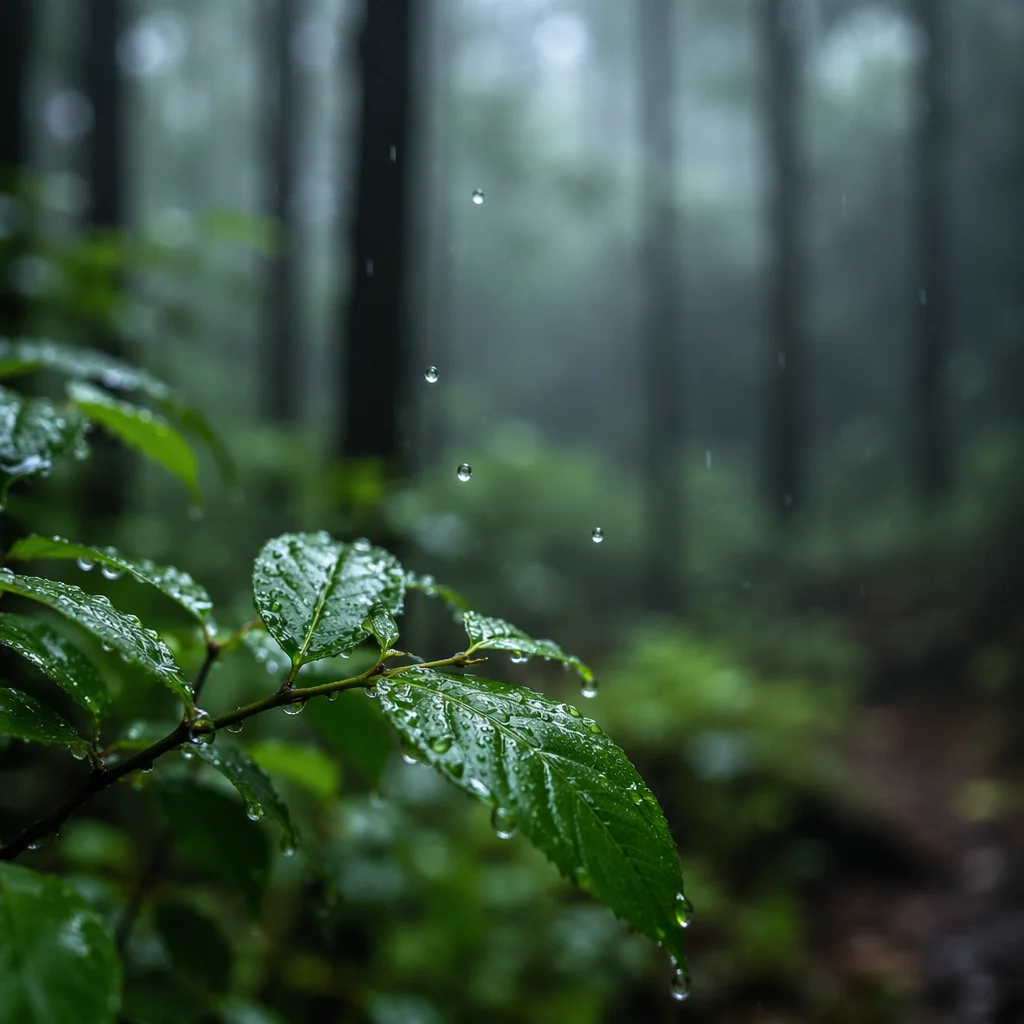 Spring Raindrops on Fresh Woodland Leaves