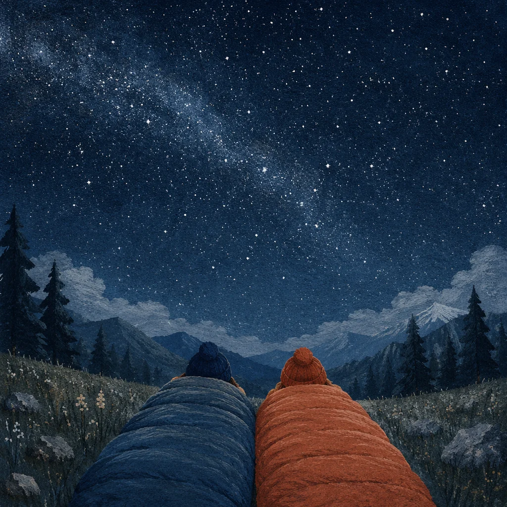 Stargazing from Sleeping Bags Under Clear Sky