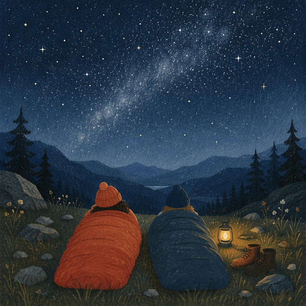 Couple Stargazing on Clear Night Ridge