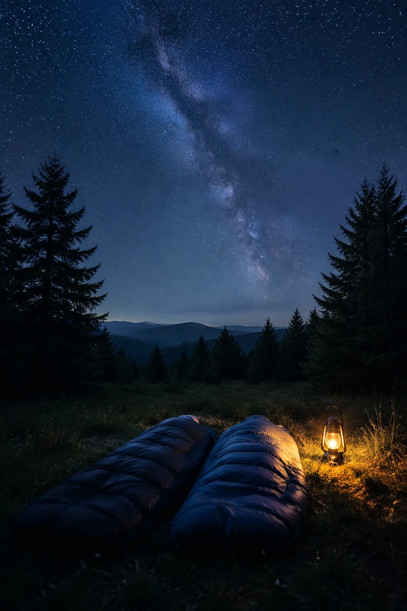 Stargazing Sleeping Bags Under Clear Night Sky