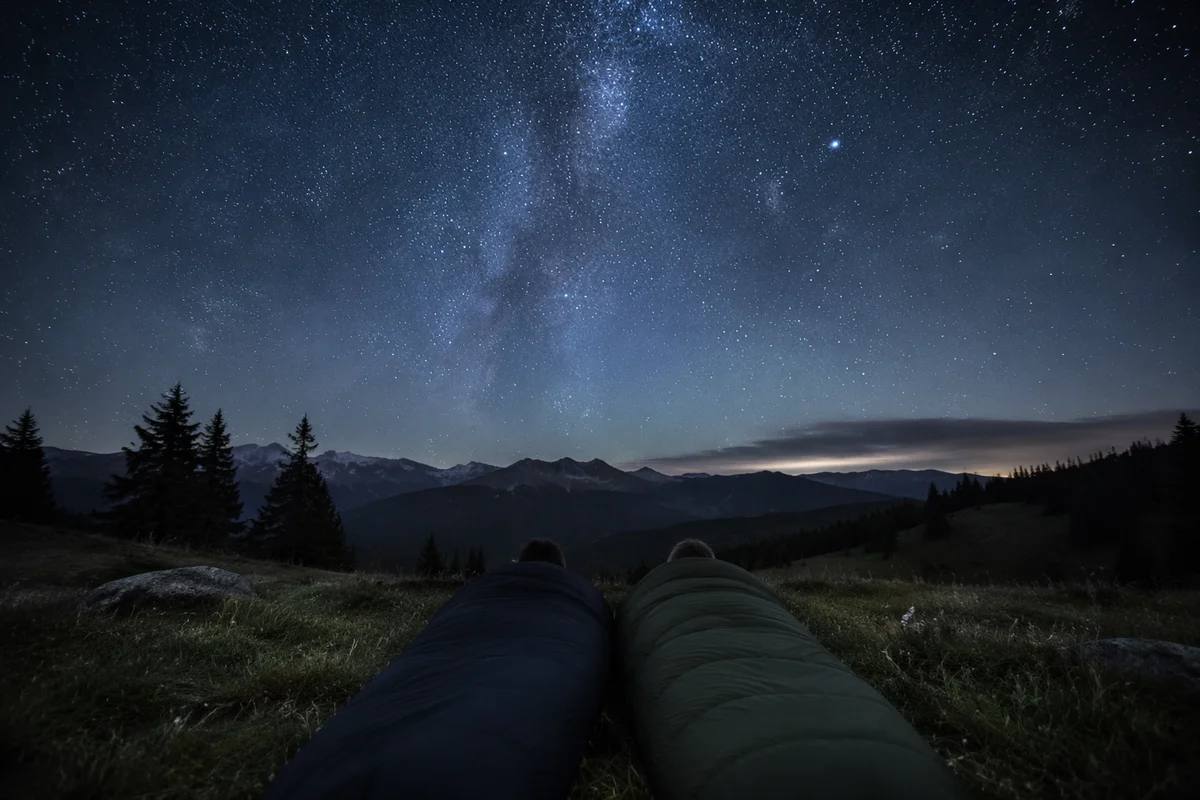Couple Stargazing Under Clear Alpine Night