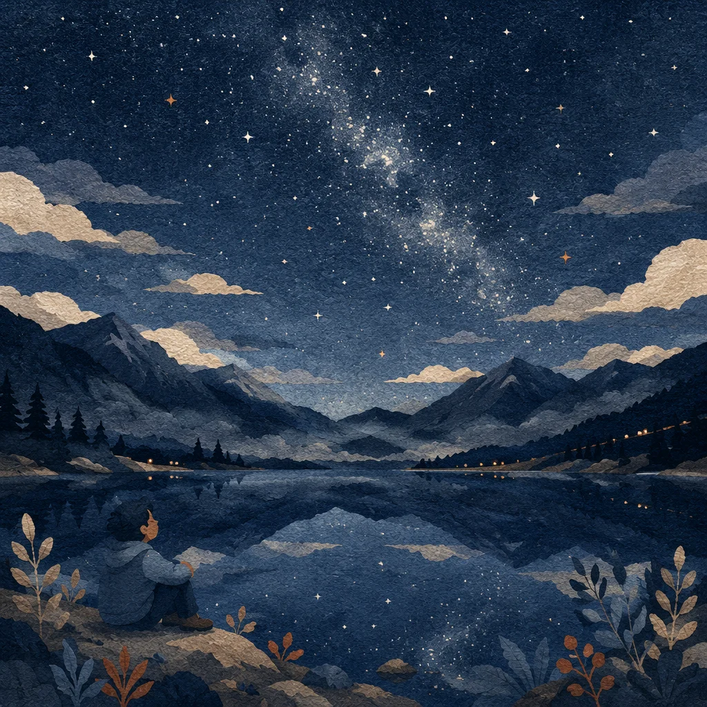 Starry Alpine Lake Reflection at Night