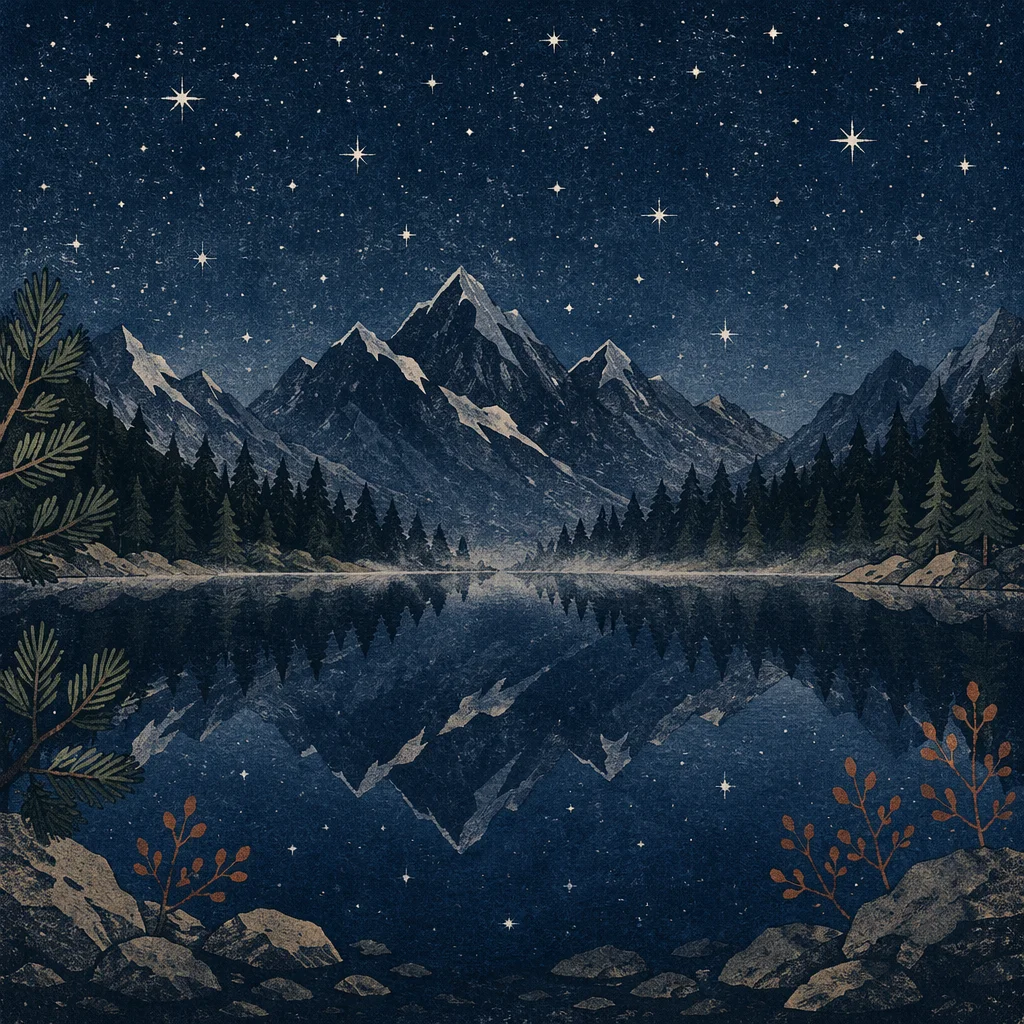 Starry Mountain Lake Reflection at Midnight
