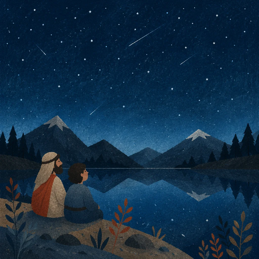 Starry Night Over Mountain Lake Reflection