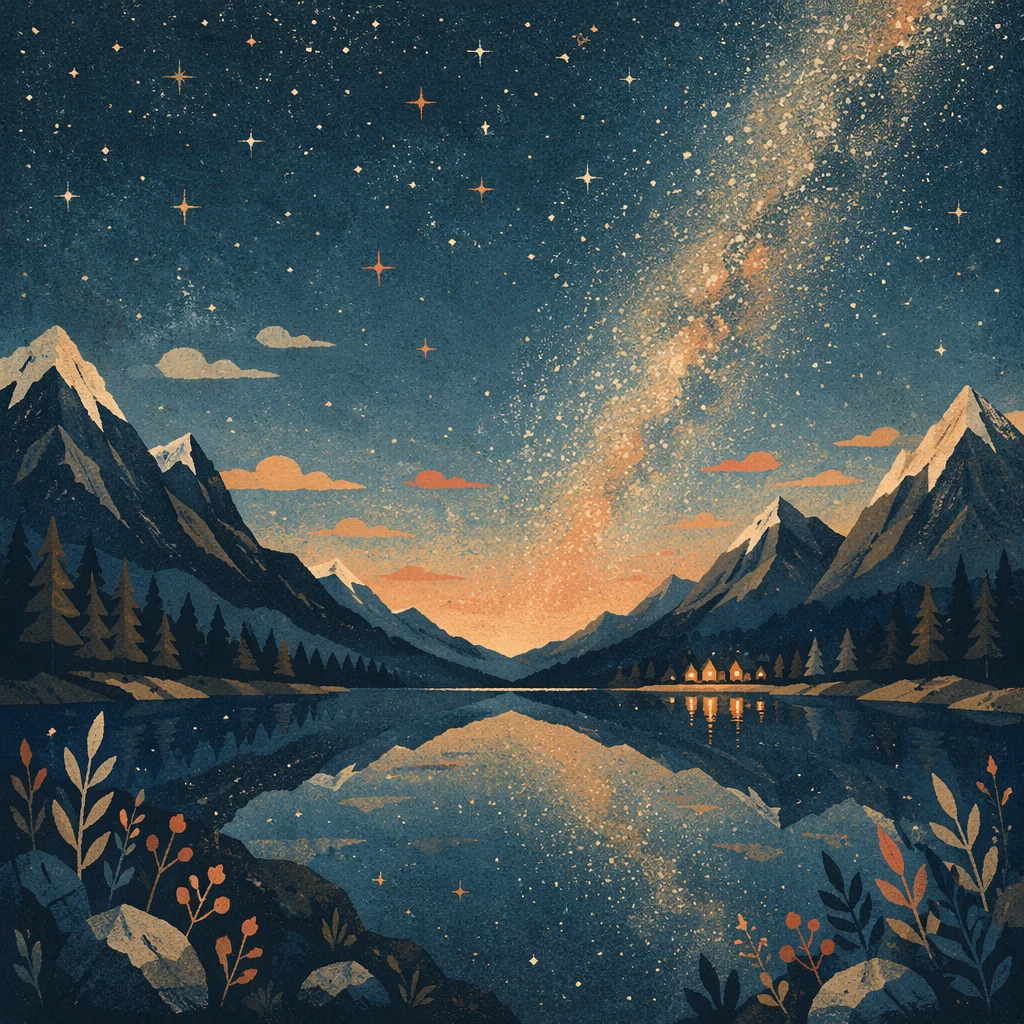 Starry Mountain Lake Reflection at Night