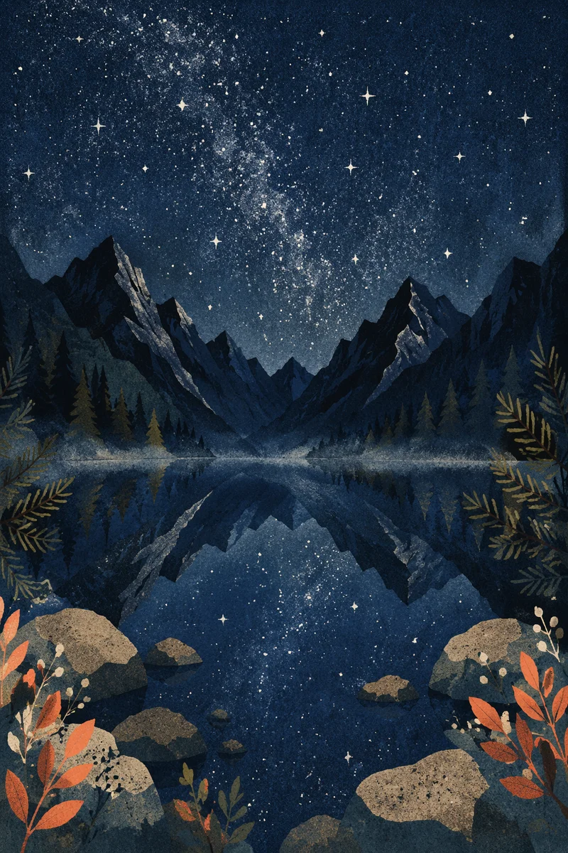 Starry Night Over Mountain Lake Reflection