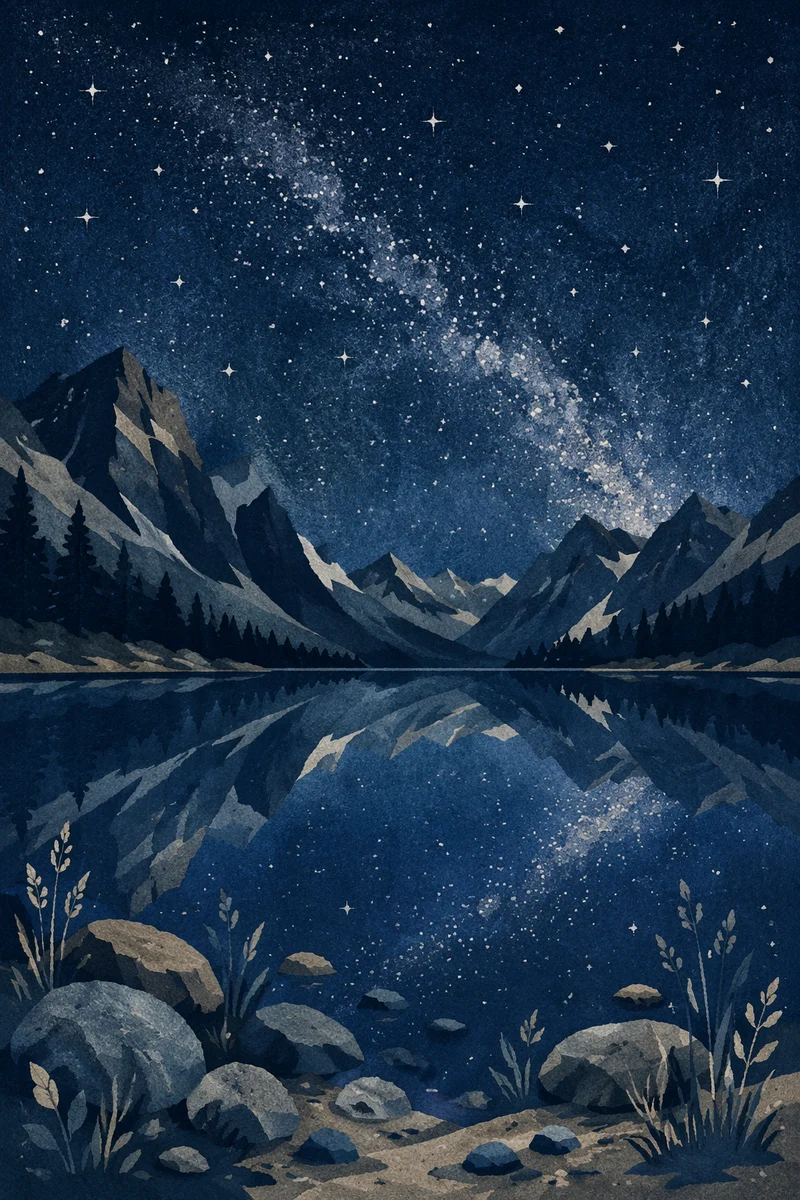 Starry Alpine Lake Reflection at Midnight