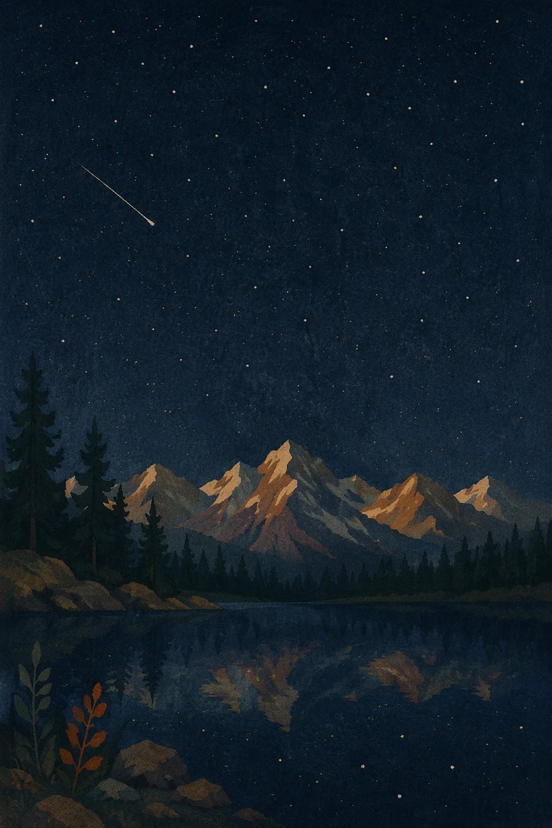 Starry Night Over Mountain Lake Reflection