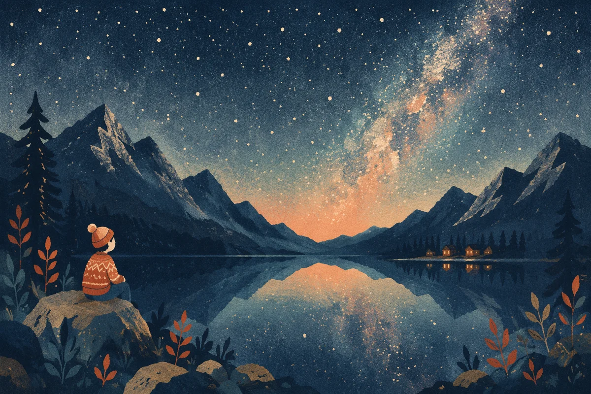 Starry Mountain Lake Reflection at Night