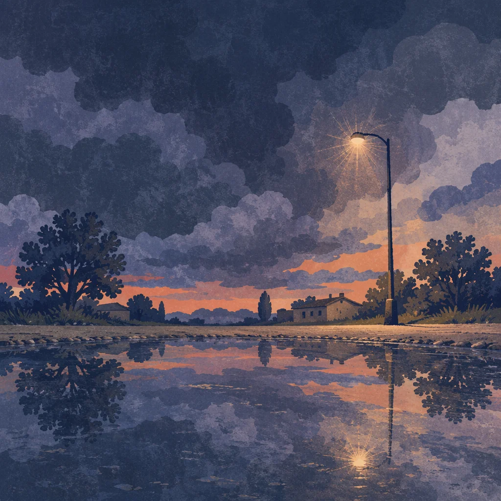 Dramatic Storm Clouds Over Rain Puddle