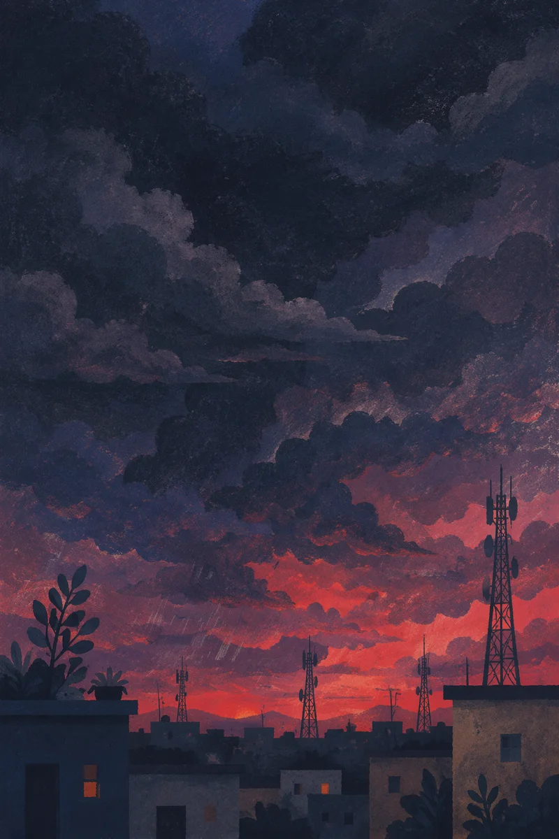 Dramatic Storm Clouds Over Crimson Horizon