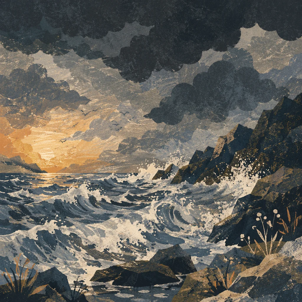 Stormy Ocean Waves Under Dark Clouds